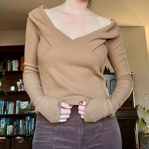 Free People Off-the-shoulder Tan Sweater